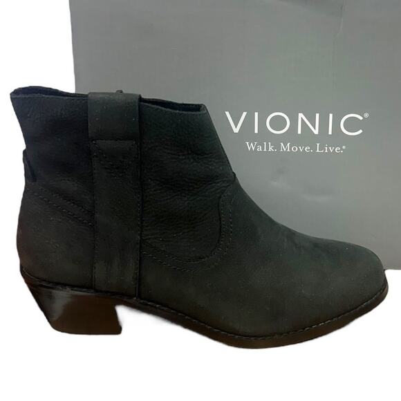 Vionic Roselyn Ankle Boots Women's Size 7 Black Leather Weather Resistant - Picture 2 of 7